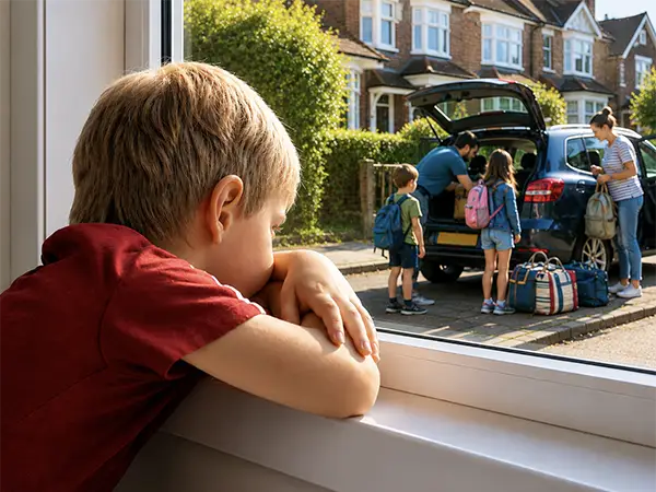 Sad kid looking at family 6x4